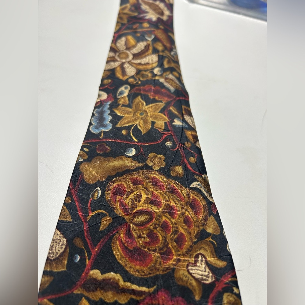 Barneys New York Gold and Red Floral Tie